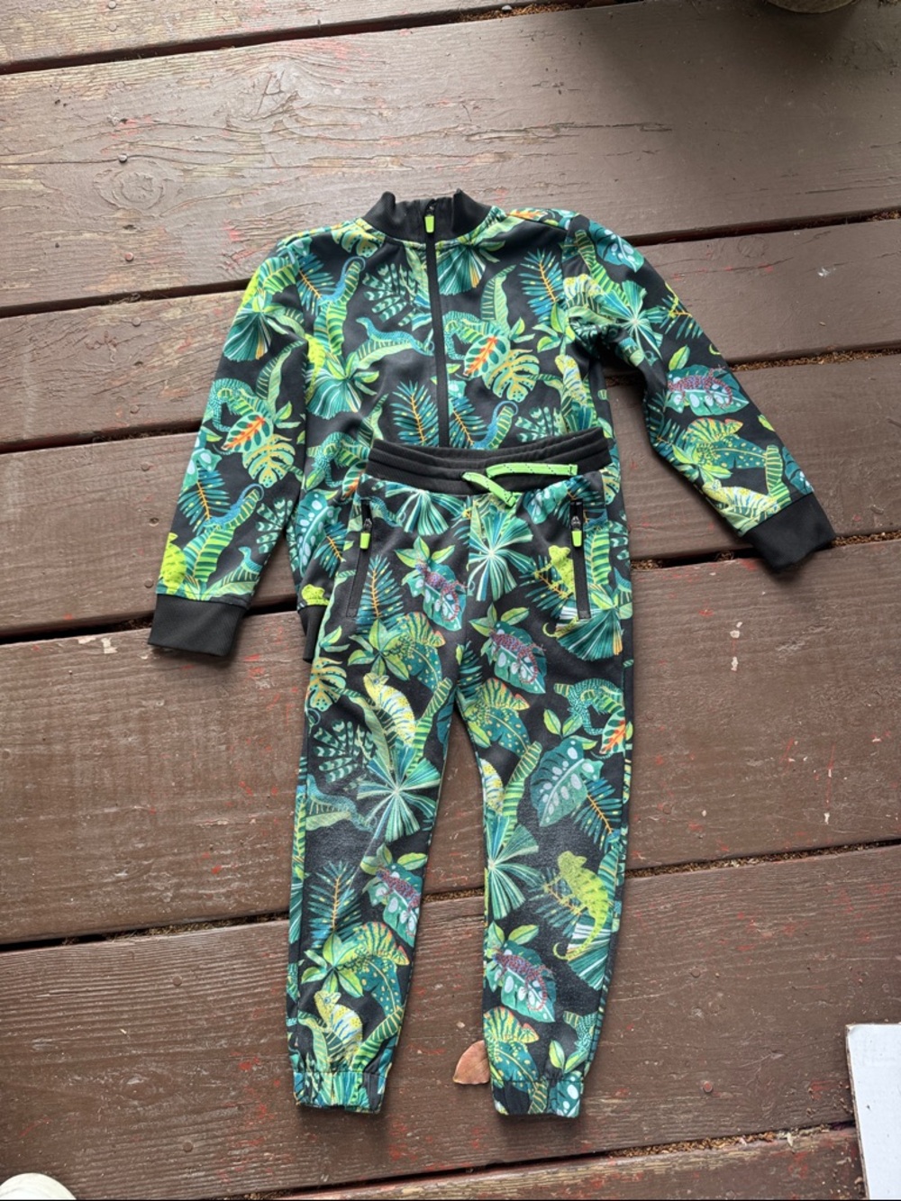 H&M Black Tropical Leaf Print Kids Matching Set
